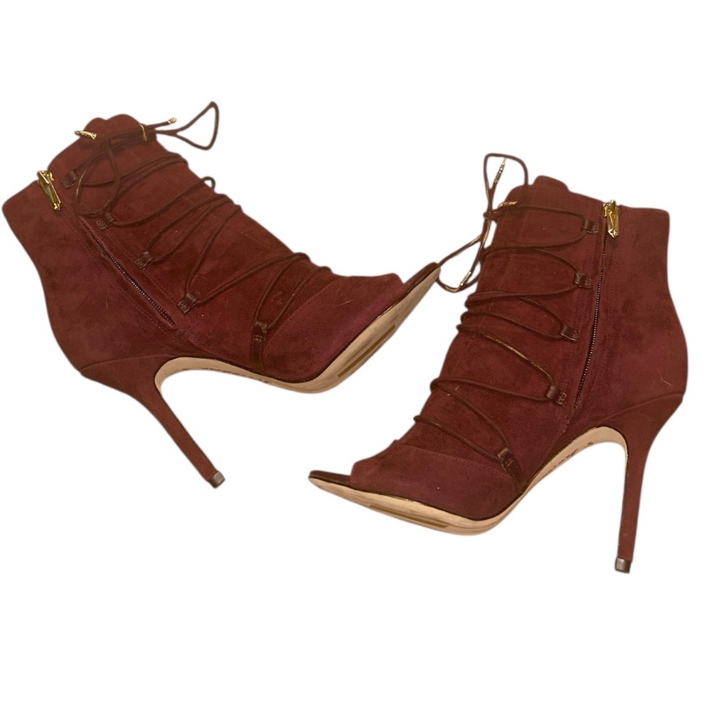 Sam Edelman Asher Wine Suede Ankle Lace Up Boots - Picture 12 of 14